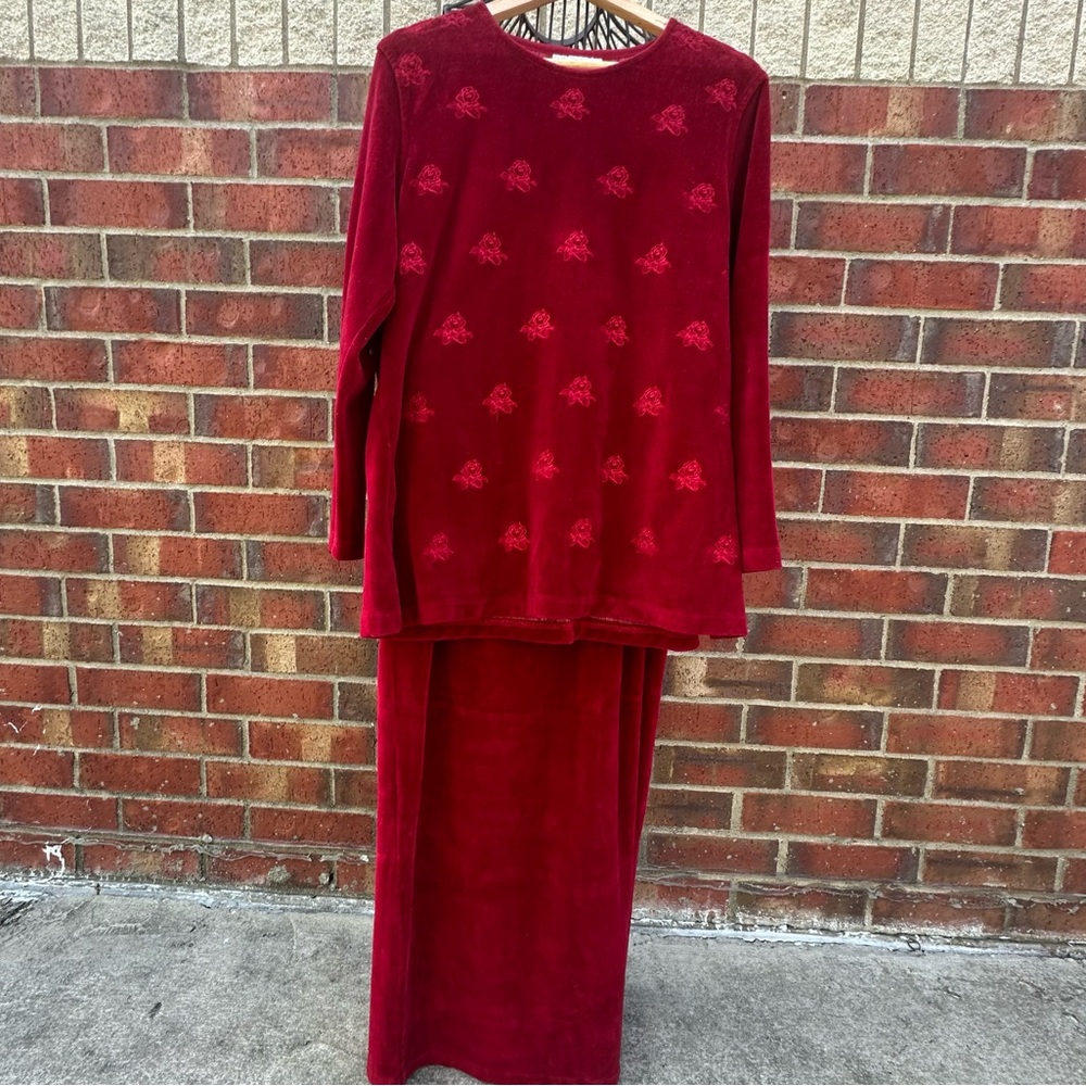 VTG FOLIO Collection Saks Fifth Avenue Skirt Top Set Velour Maxi Cottagecore L
